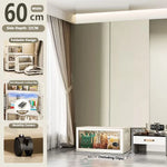 meuble rangement modulable blanc roulettes portes transparentes rayures verticales modernes