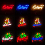 enseigne lumineuse néon logo budweiser grenouille couleur rouge bleu jaune vert fixations câble usb