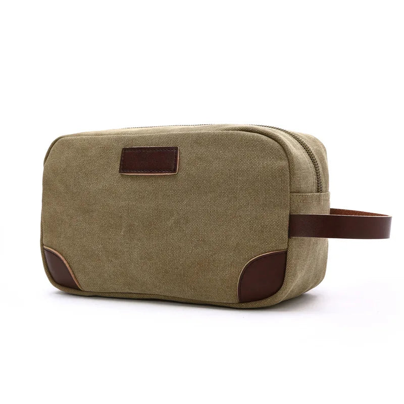 sac cosmétiques toile polyester bleu marine marron gris vintage décontracté imperméable fermeture éclair poignée