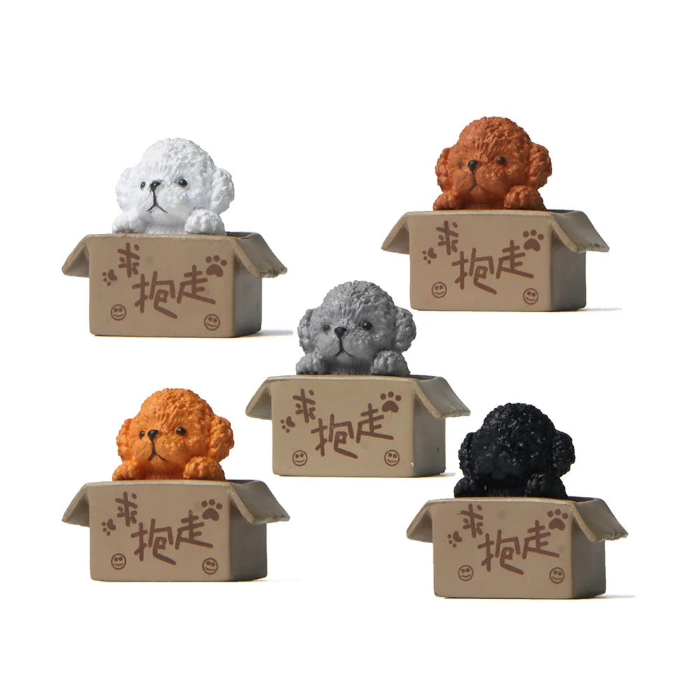 figurines chiens blanc gris orange fourrure réaliste boîte carton décoration maison animaux compagnie pastorale