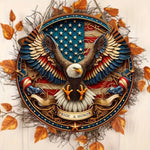 décoration murale plaque bois aigle drapeau américain bleu blanc rouge porte porche