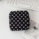 Sac cosmétiques polyestère noir blanc rose bleu cuir mat fermeture glissière poudre compacte brosse