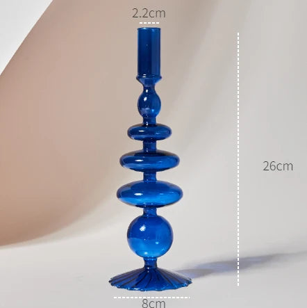 bougeoir moderne verre bleu cobalt texture ondulée décoration intérieure vase support blanc bougie blanche