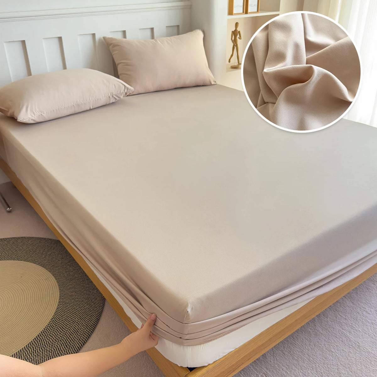 housse lit coton élastique uni moderne blanc bleu marine beige rose