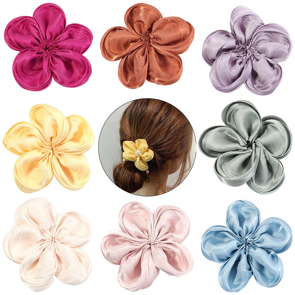 fleurs artificielles tissu satinées rose beige gris orange bleu jaune clips cheveux décoration bricolage