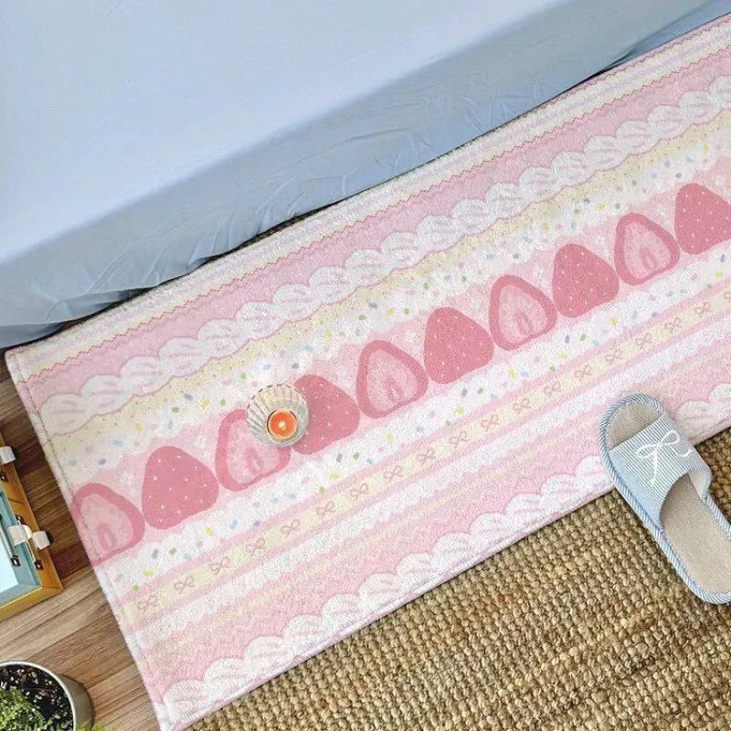 tapis peluche décoratif doux motif fruits étoiles rose rouge vert salon chambre enfant maison