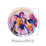 kit décoration anniversaire fille personnages dessin animé assiettes gobelets serviettes nappe guirlande rose violet