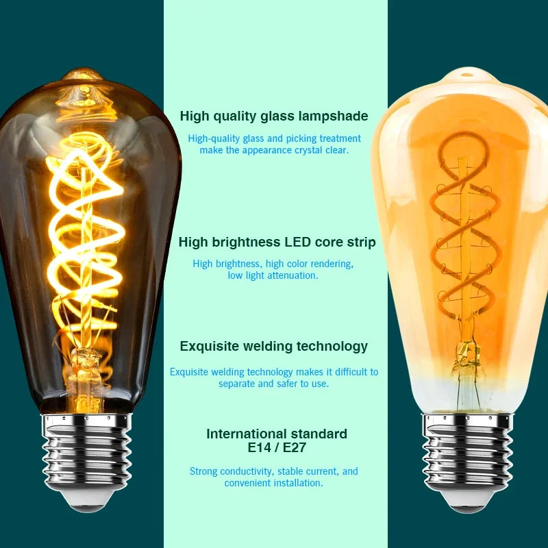 ampoule led filament spiralée vintage or e14 4w 220v g125 g95 t225 a60