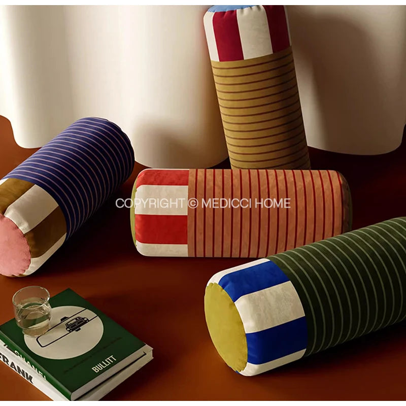 taies d'oreiller décoratives rayées contemporain bleu rouge beige marron vert orange polyester respectueux environnement