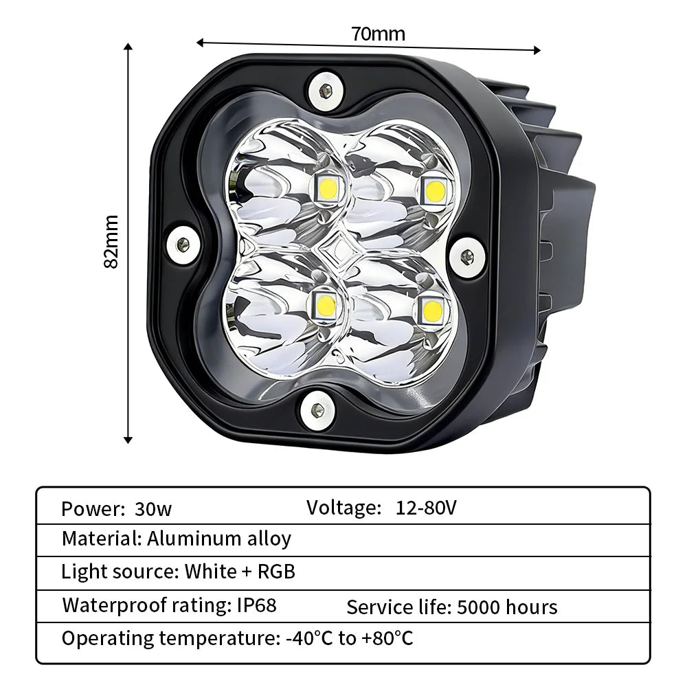 lampe led phare antibrouillard jaune blanc noir moderne robuste tout terrain ip68 12v 24v