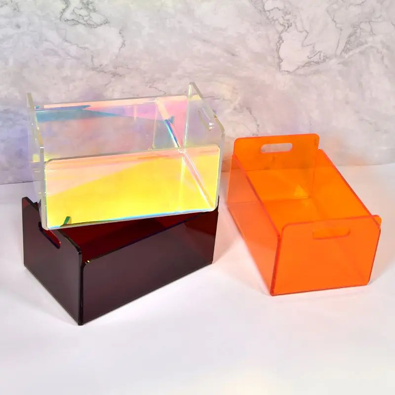 boîtes rangement transparent réutilisables iridescentes moderne minimaliste poignées incluses diverse utilisation