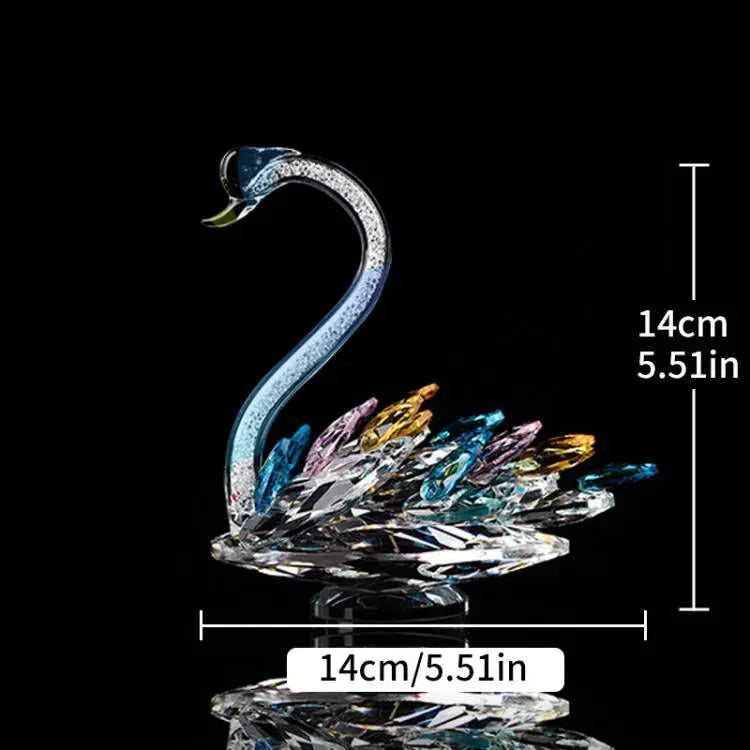 Sculpture cygne cristal plumes colorées transparent moderne décoration intérieure verte bleu jaune rose