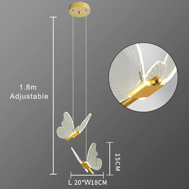 lampe suspendue papillon moderne blanc doré cristal transparent vis fixations