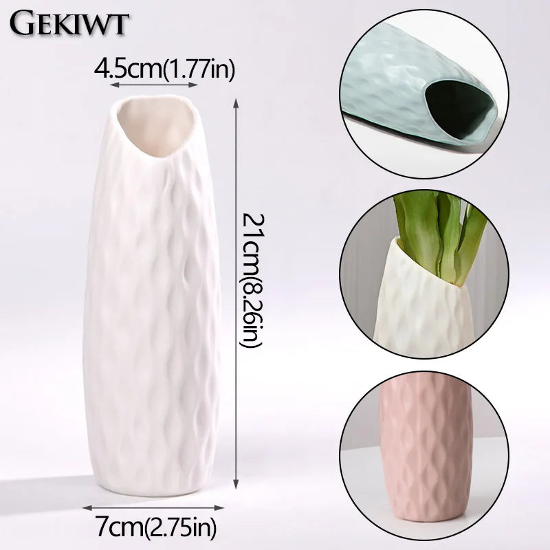 vase decoratif moderne bleu clair blanc rose texturé minimaliste table fleurs artificielles