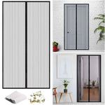 rideau magnétique blanc anti insectes porte mains libres clips opaques rayures modernes ventilation chambre