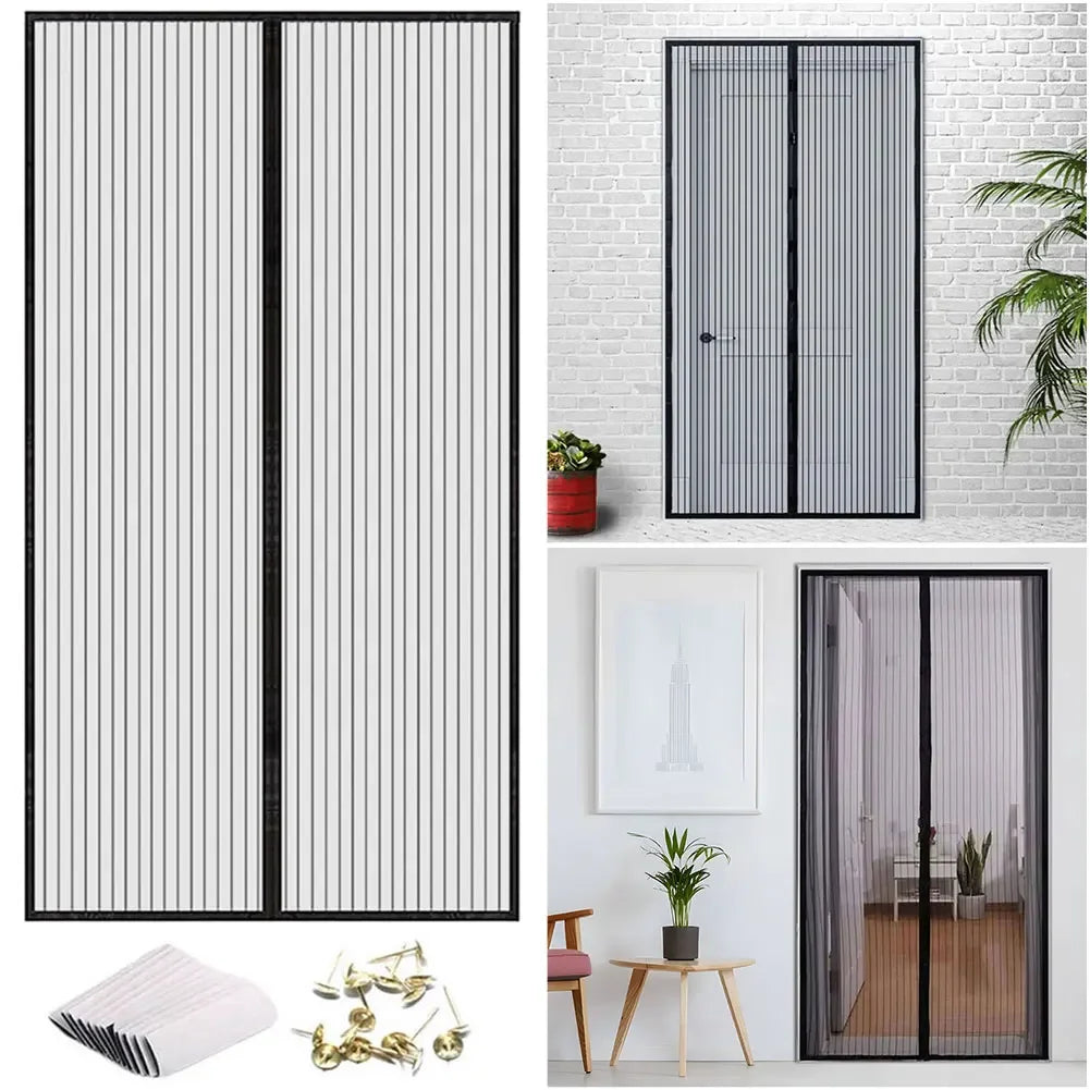rideau magnétique blanc anti insectes porte mains libres clips opaques rayures modernes ventilation chambre