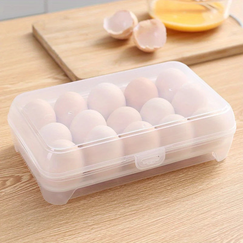 boîte œufs transparente pratique moderne 15 grilles clips poignées bleu clair rose clair plastique
