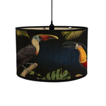 abat jour vintage imprimé tropical oiseaux plantes suspension couleur beige noir vert rouge jaune