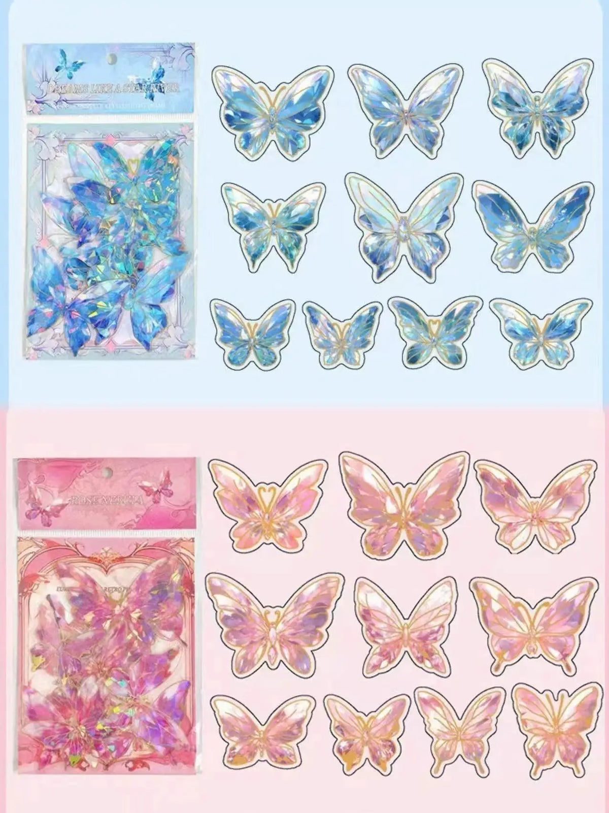 papillons décoratifs transparents rose bleu vert clips élégants bricolage auto collants artisanal