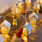guirlande lumineuse noel maisonnette animaux figurines rouge blanche bois festive