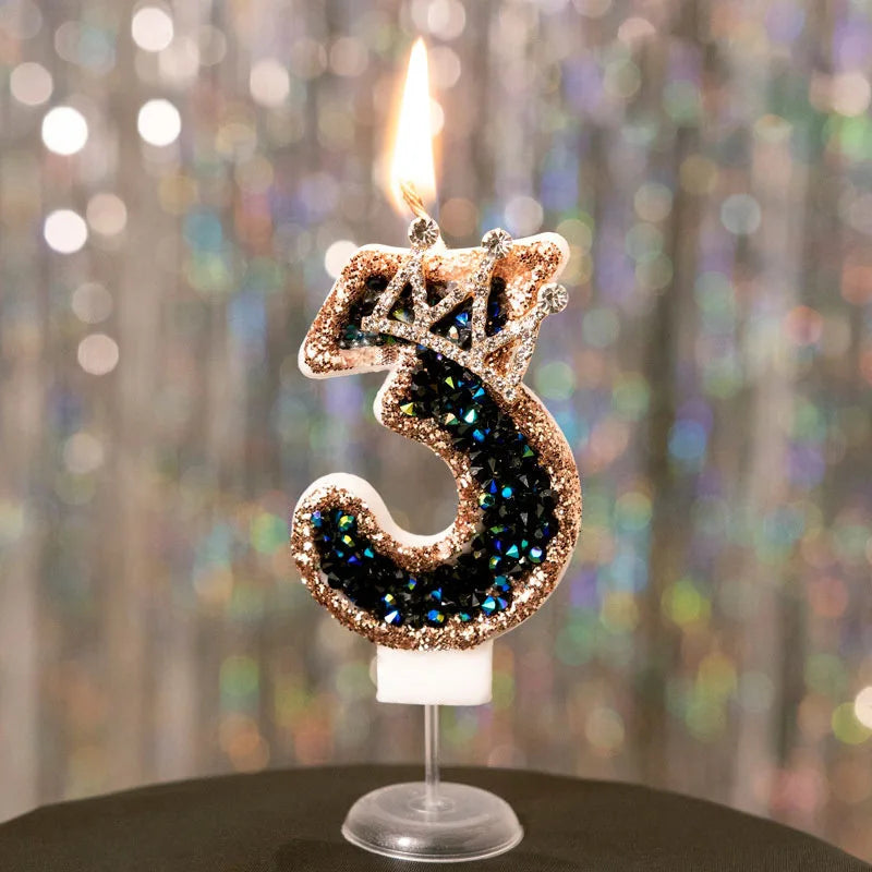 bougies gâteau numérotées paillettes couronne festives anniversaire mariage décoration noire dorée bleue