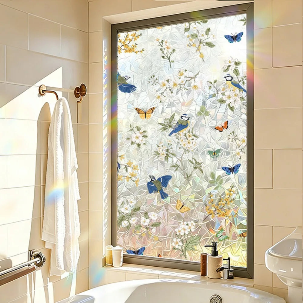 film fenêtre décoratif fleurs feuilles multicolore adhésif pvc moderne opacité 45x200cm