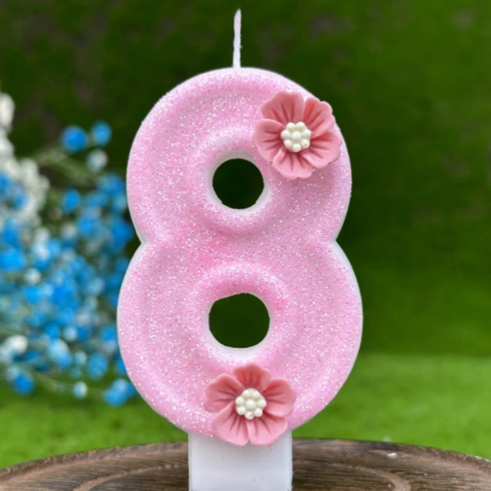 bougies anniversaire numéraux pailletées rose fleurs relief decoration festive tringle fixe boîte rangement