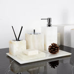 ensemble salle bain marbre onyx blanc distributeur savon porte brosse dents plateau luxe