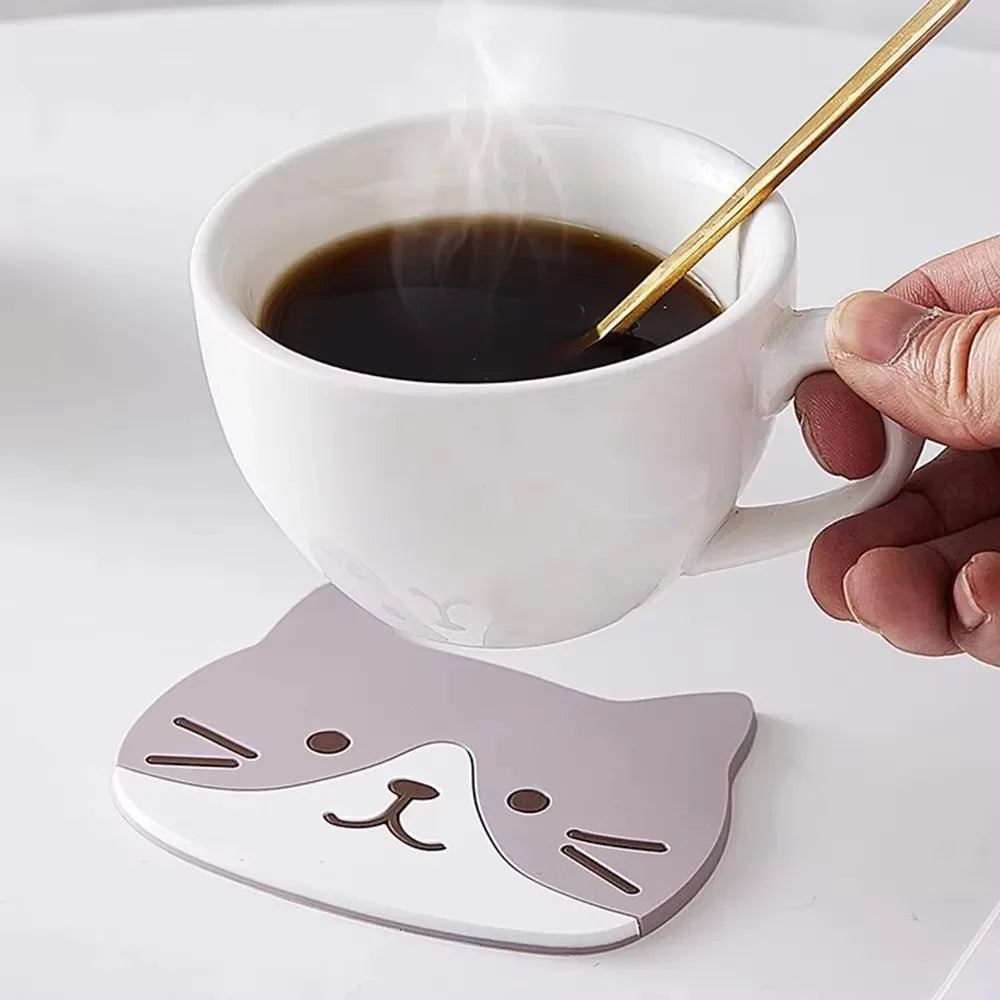 coasters anti dérapants silicone forme chat couleurs gris noir simples cartoon