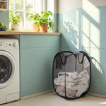 panier linge pliable noir blanc maille polyester réutilisable grande capacité rangement moderne sac intégré