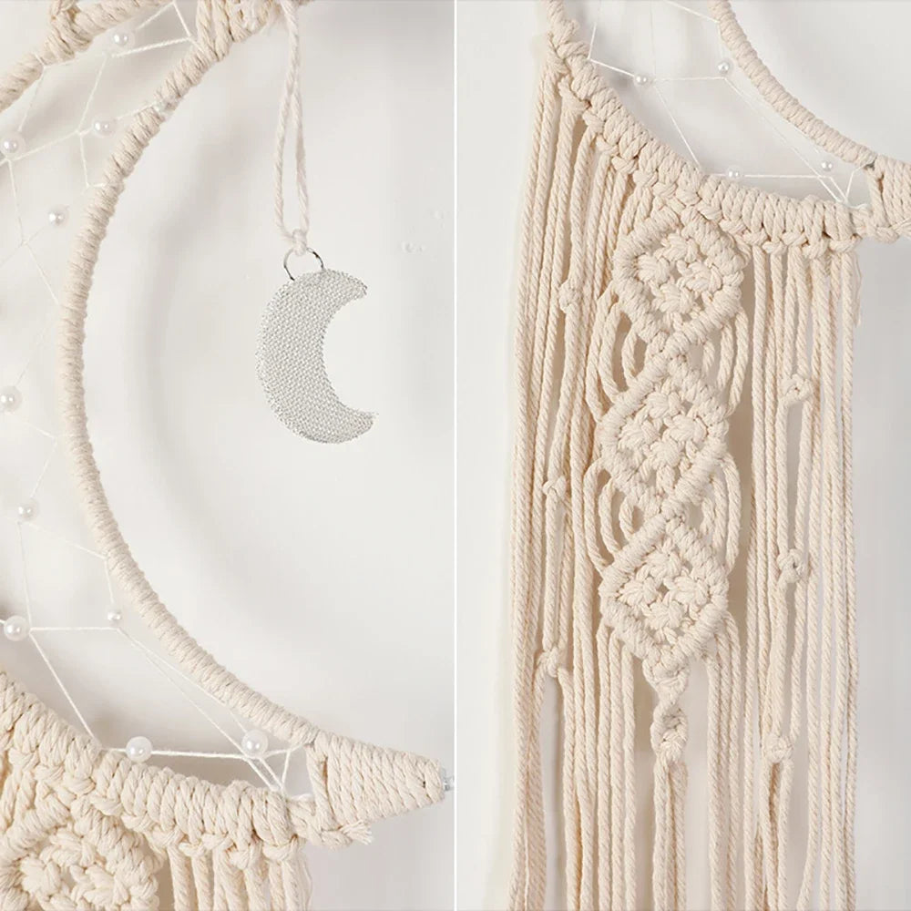 décoration murale dreamcatcher macramé franges boho occasion eid beigeclair