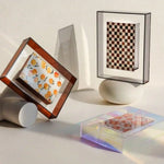cadres photo transparents modernes abstraits géométriques couleurs vives rouge vert jaune bleu orange rose
