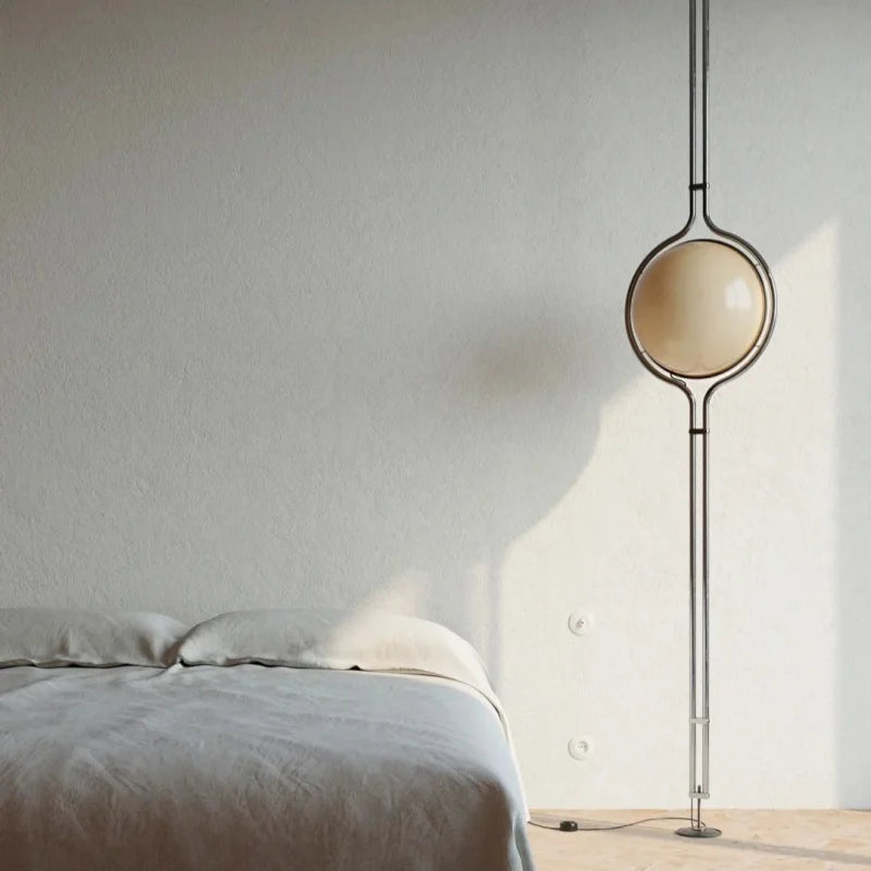 lampe sol moderne led blanc doré base solide sphérique minimaliste