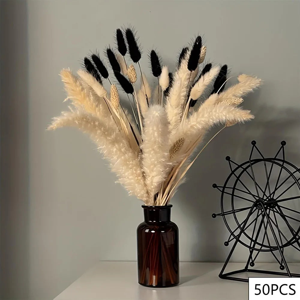 bouquet pampas séchés noir blanc décoration maison halloween anniversaire boho festive