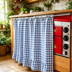 rideau cuisine carreaux coton classique ruban fixation blanc marron rouge bleu vert beige