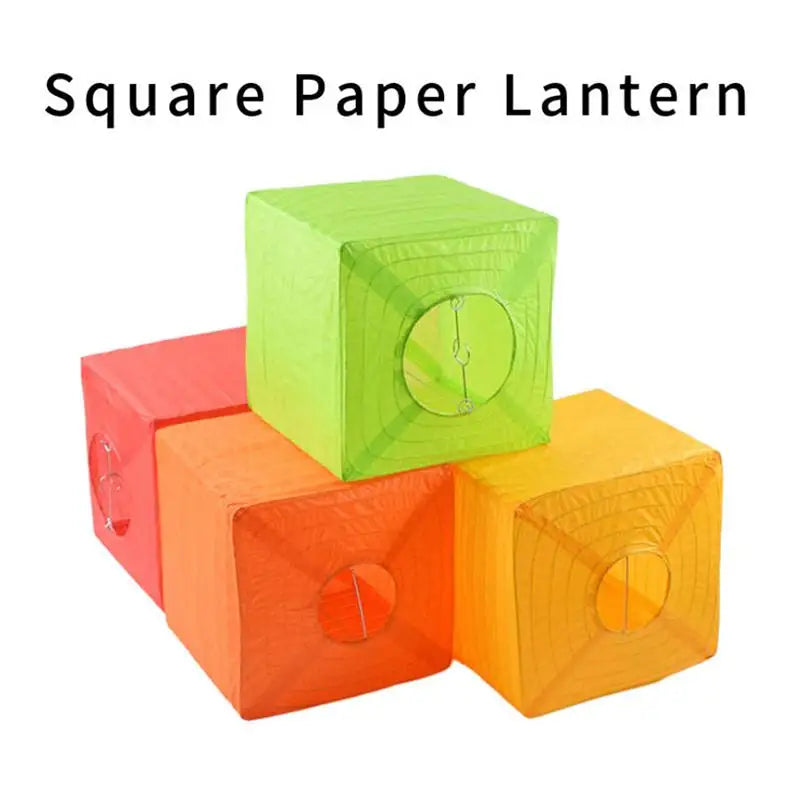 lanternes carrées papier blanc vert orange rouge simples anneaux métalliques fêtes décoration extérieure intérieure