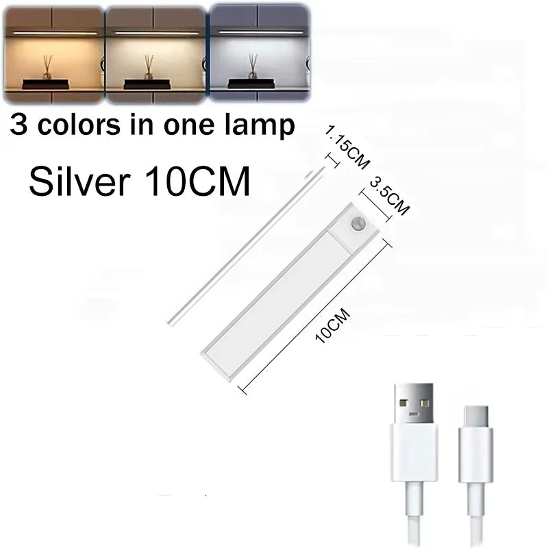 lampe led rechargeable usb capteur mouvement veilleuse rectangle aluminium noir moderne adhésif flux lumineux
