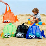 sac plage polyestère réutilisable orange vert bleu noir poisson transparent enfant pelle seau jouets