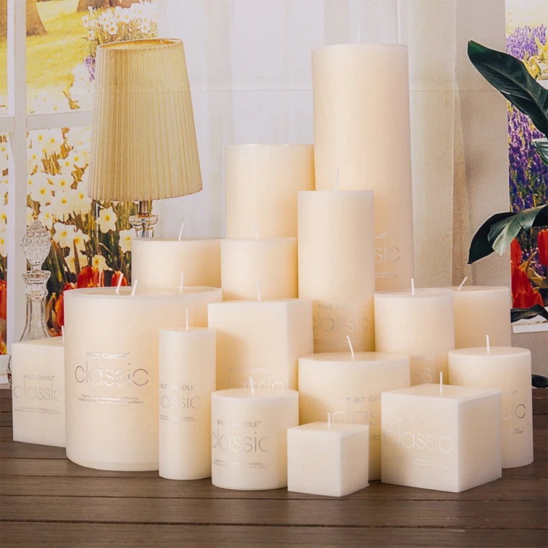 bougie cylindrique carrée blanc crème support verre décoration mariage fête