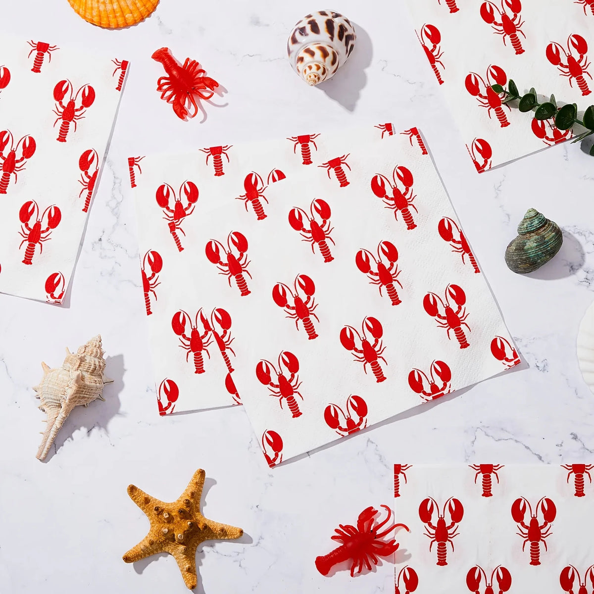 serviettes papier motif homards rouge fond blanc texturé rassemblements été pique niques barbecues pack