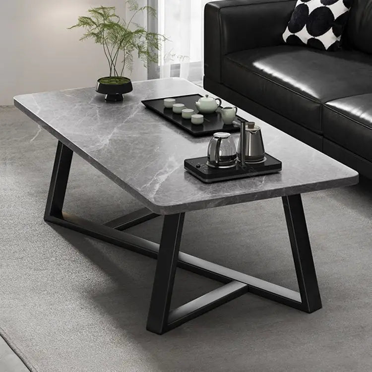table basse moderne marbre blanc rectangle pieds métal assemblage facile salon 60cm 120cm
