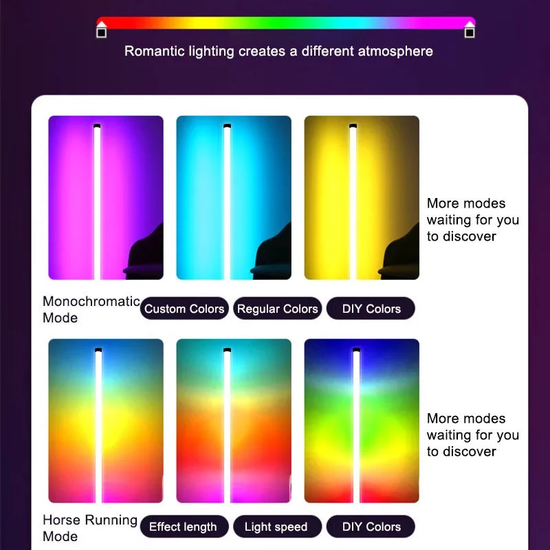 lampe sol led rgb blanc multicolore moderne télécommande minimaliste fixée trépied chambre salon
