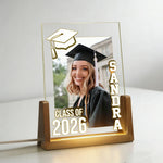 lampe photo personnalisée graduation bois naturel moderne nom class of 2026