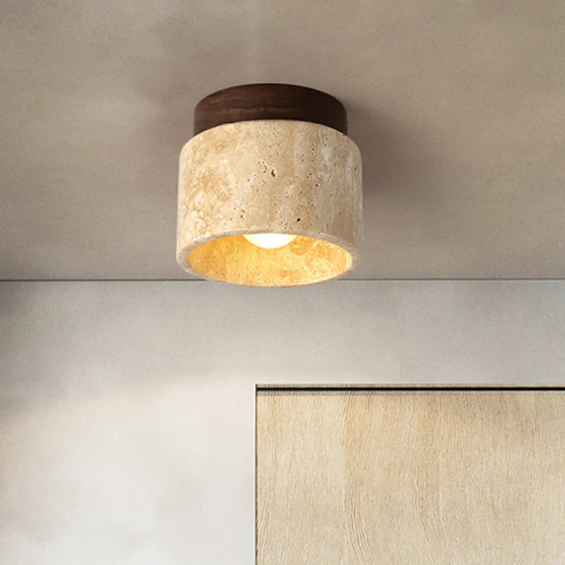 plafonnier moderne pierre bois lumière ronde éclairage intérieur diffuseur hauteur 10cm diamètre 12cm interrupteur