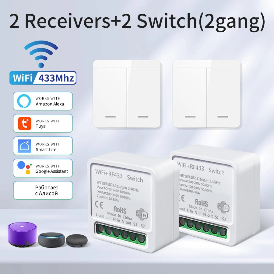 interrupteur mural sans fil blanc smart wifi rf 433mhz moderne minimaliste