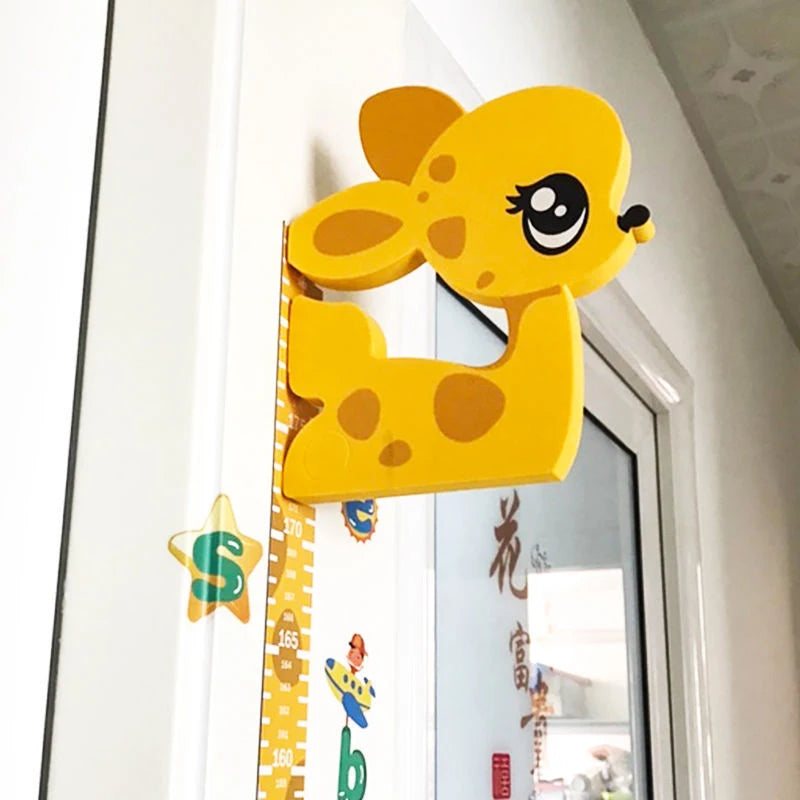mesure hauteur murale enfant girafe cartoon autocollant 3d jaune croissance bébé décoration