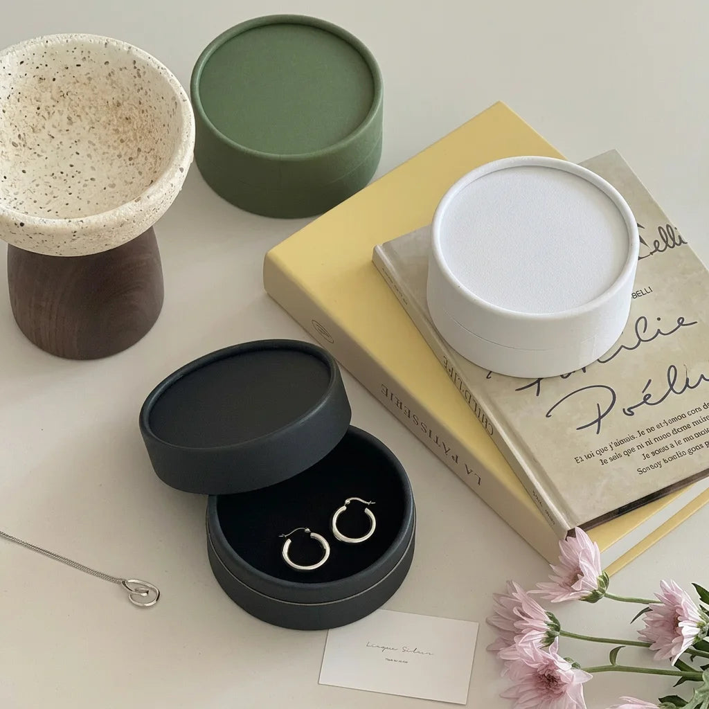 boîtes rangement bijoux marron vert noir blanc minimalistes opaques femmes cadeaux emballage
