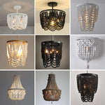 lampe suspendue bois blanc noire chaîne dorée classique vintage chambre cuisine salle manger