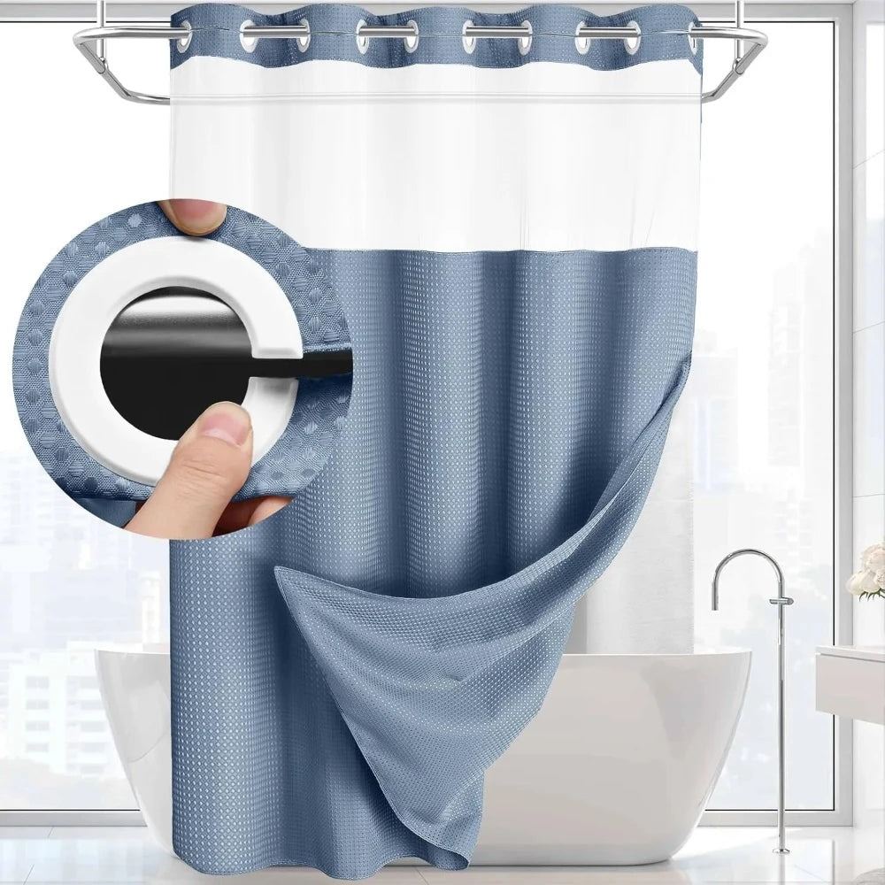rideau douche moderne blanc translucide polyester 183x190cm anneau intégré