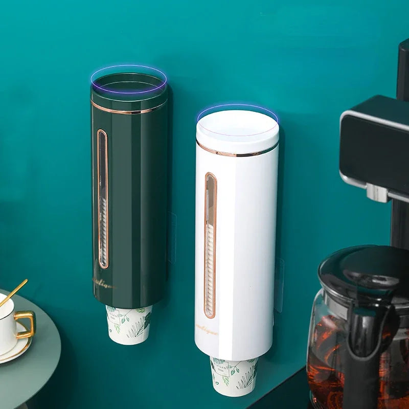 distributeur tasses moderne adhésif vert blanc motif feuilles opaques multifonctionnel